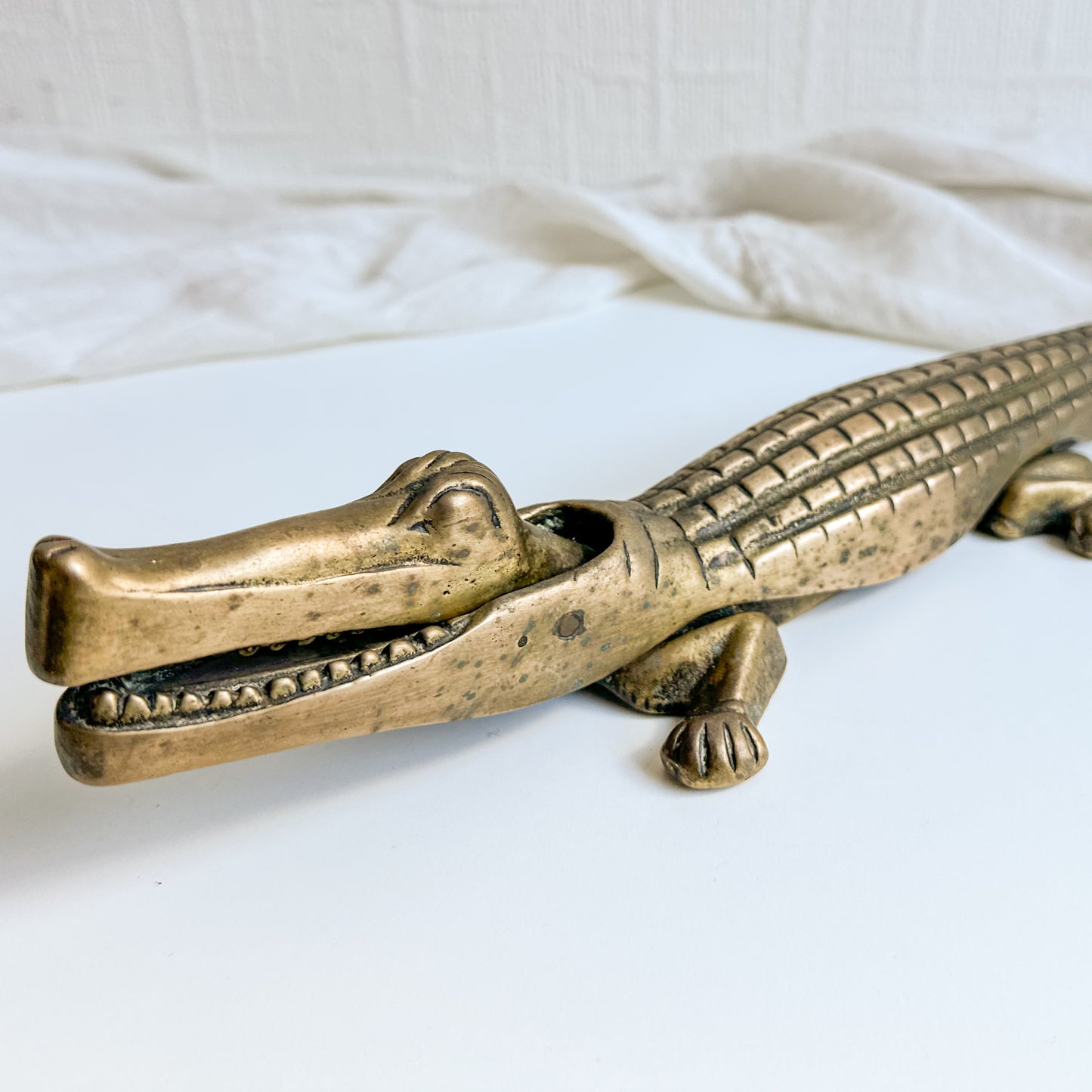 Large Brass Alligator Nutcracker