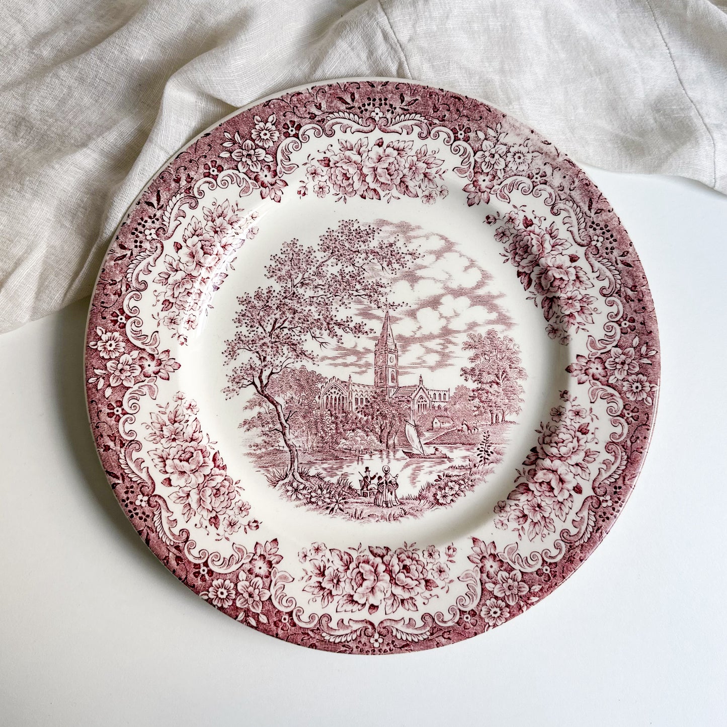 Red Transferware English Plate