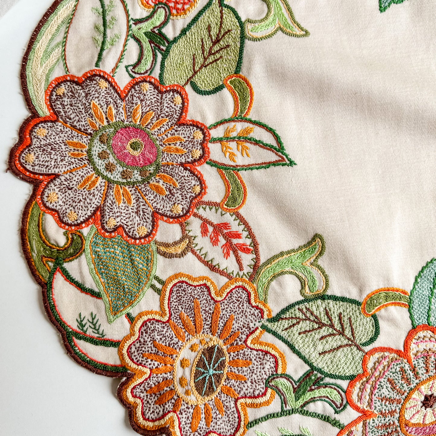 Antique Hand Embroidered Floral Doily