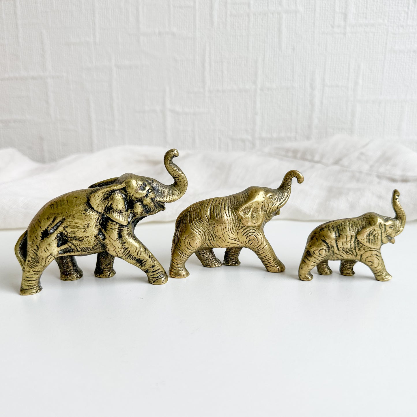 Set of 3 Small Brass Elephants