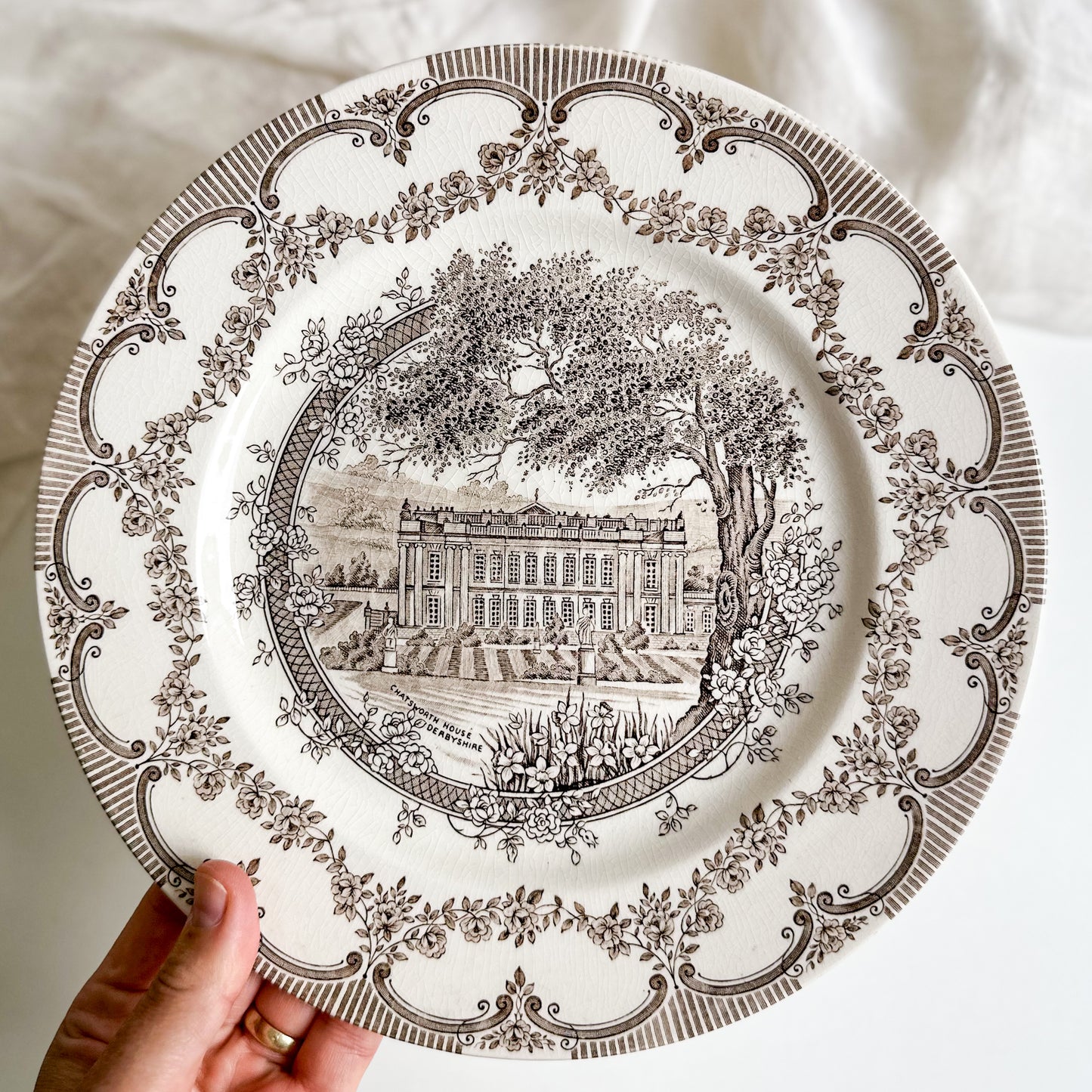 Brown Transferware Chatsworth House Plate