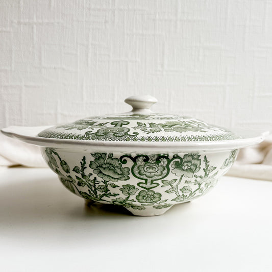 Green Transferware Bowl with Lid