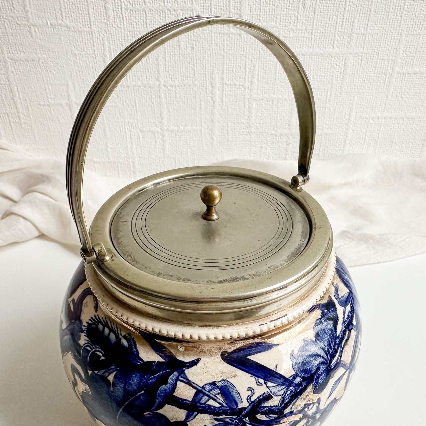 Antique Blue and White Biscuit Barrel