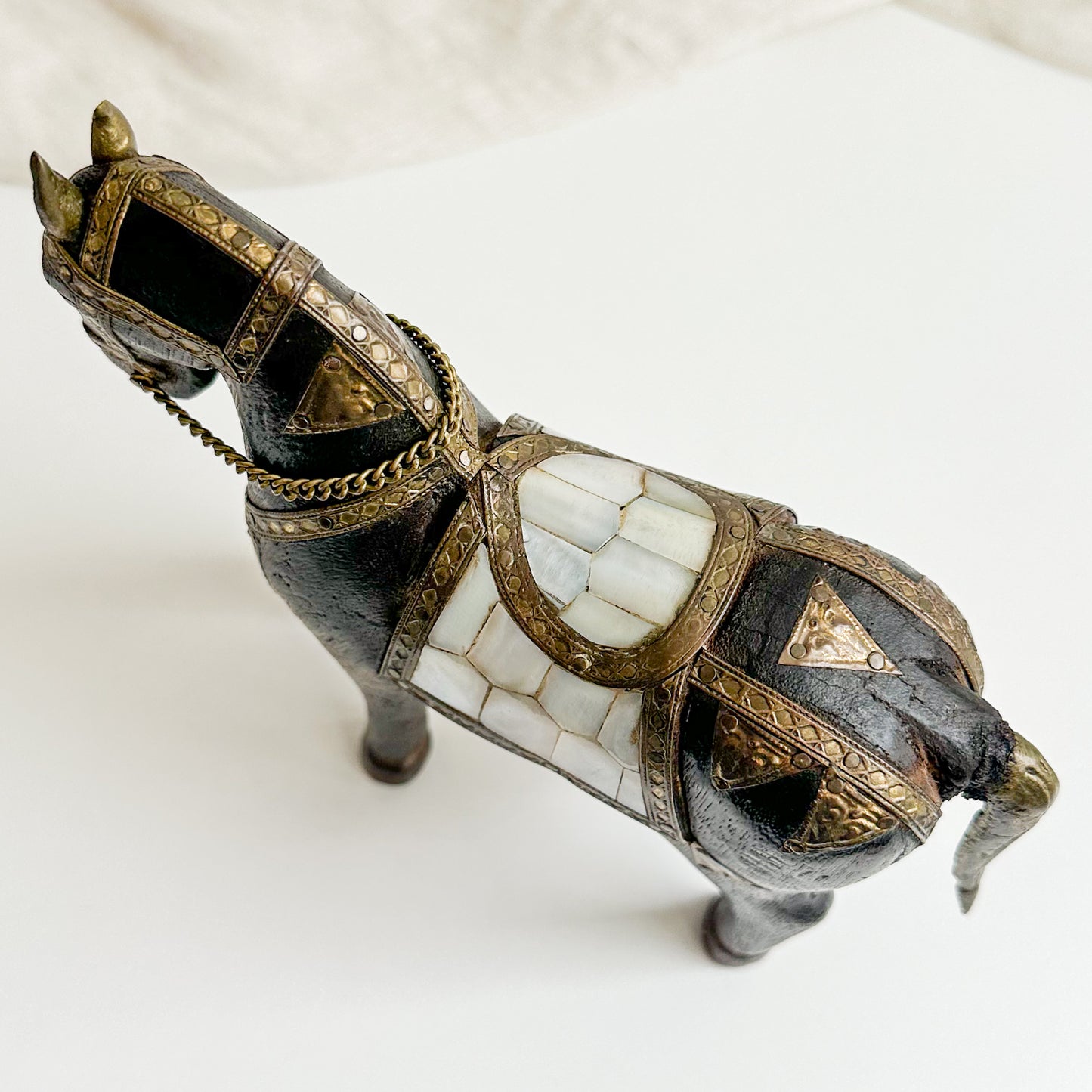 Wooden Horse with Mother of Pearl and Brass