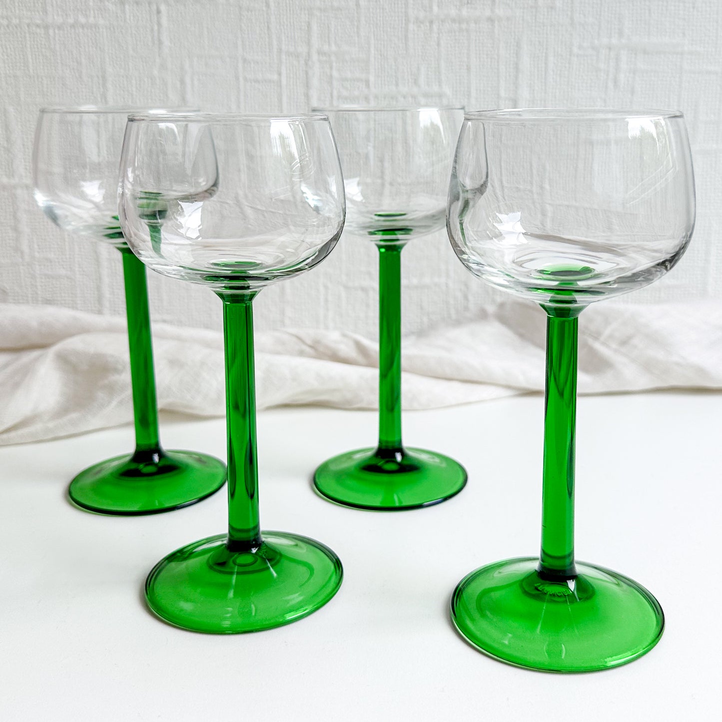 Set of 4 French Wine Glasses with Green Stem