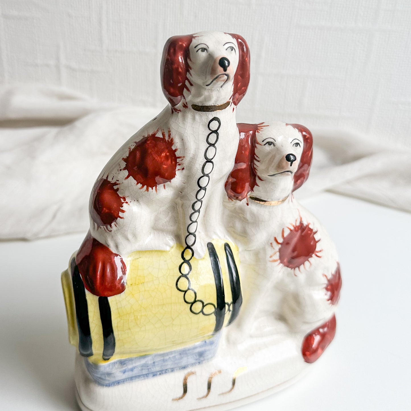 Antique Staffordshire Spaniels with Barrel