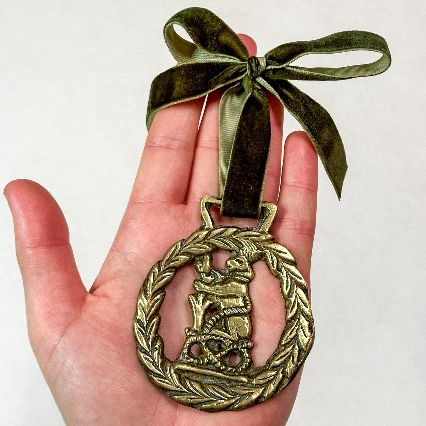 Brass Ornament with Green Ribbon 11