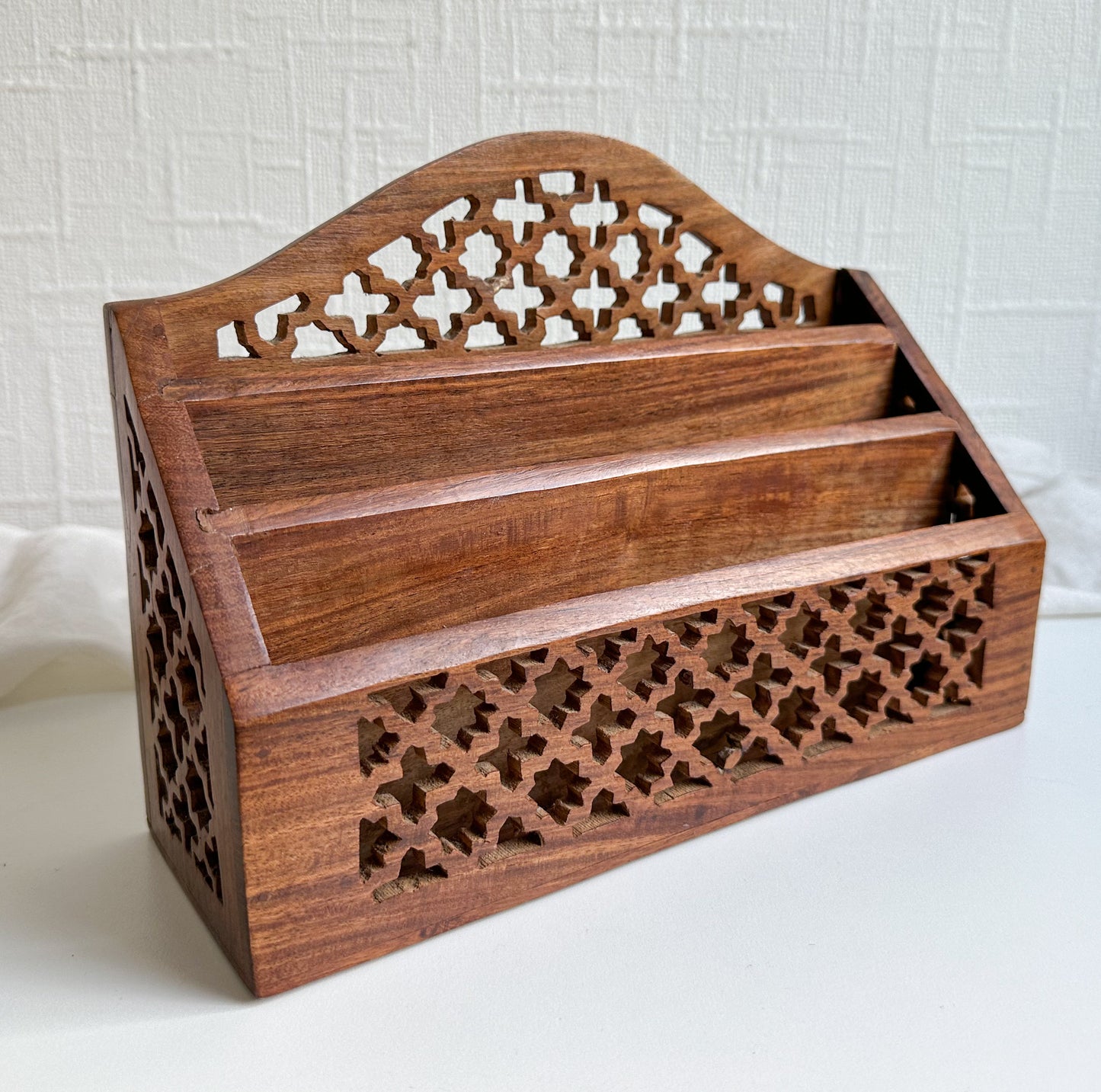 Pierced Wood Desk Organiser