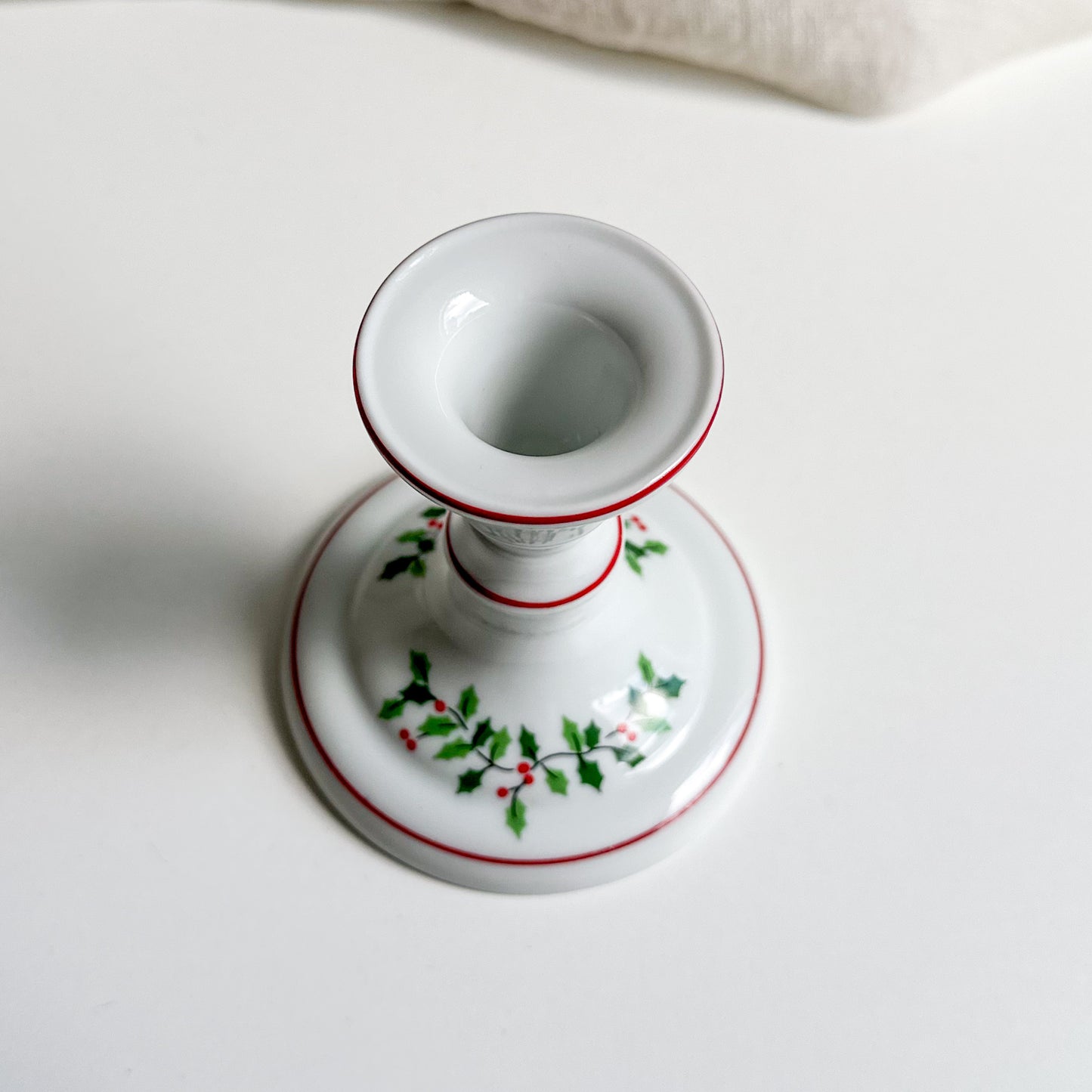 Ceramic Candle Holder with Holly