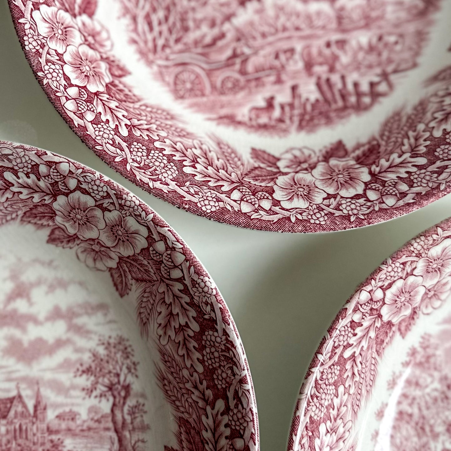 Set of 3 Vintage Red Transferware Shallow Bowls