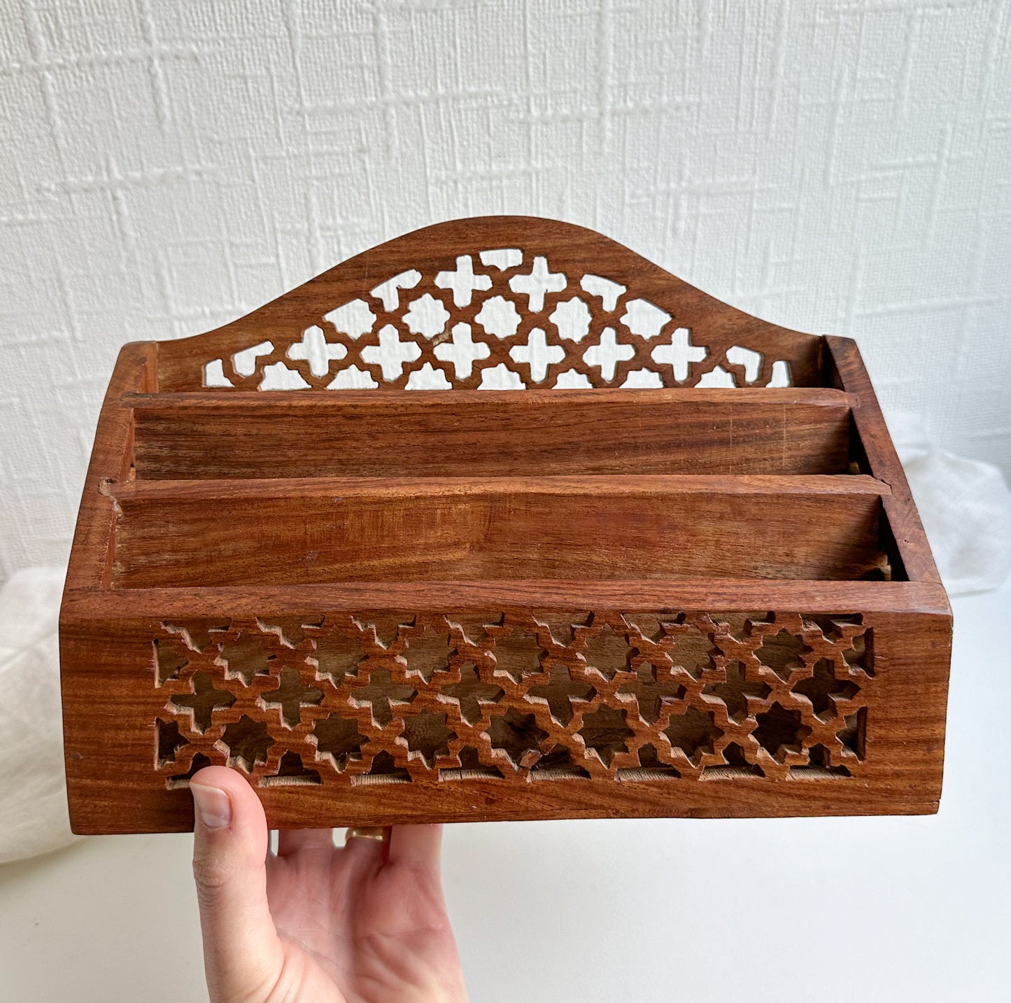 Pierced Wood Desk Organiser