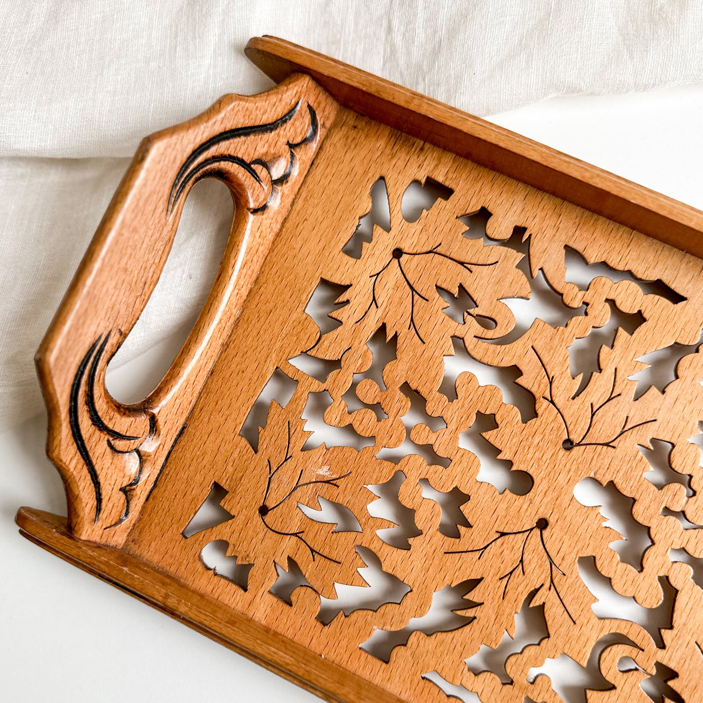 Carved Ornate Wooden Teak Tray