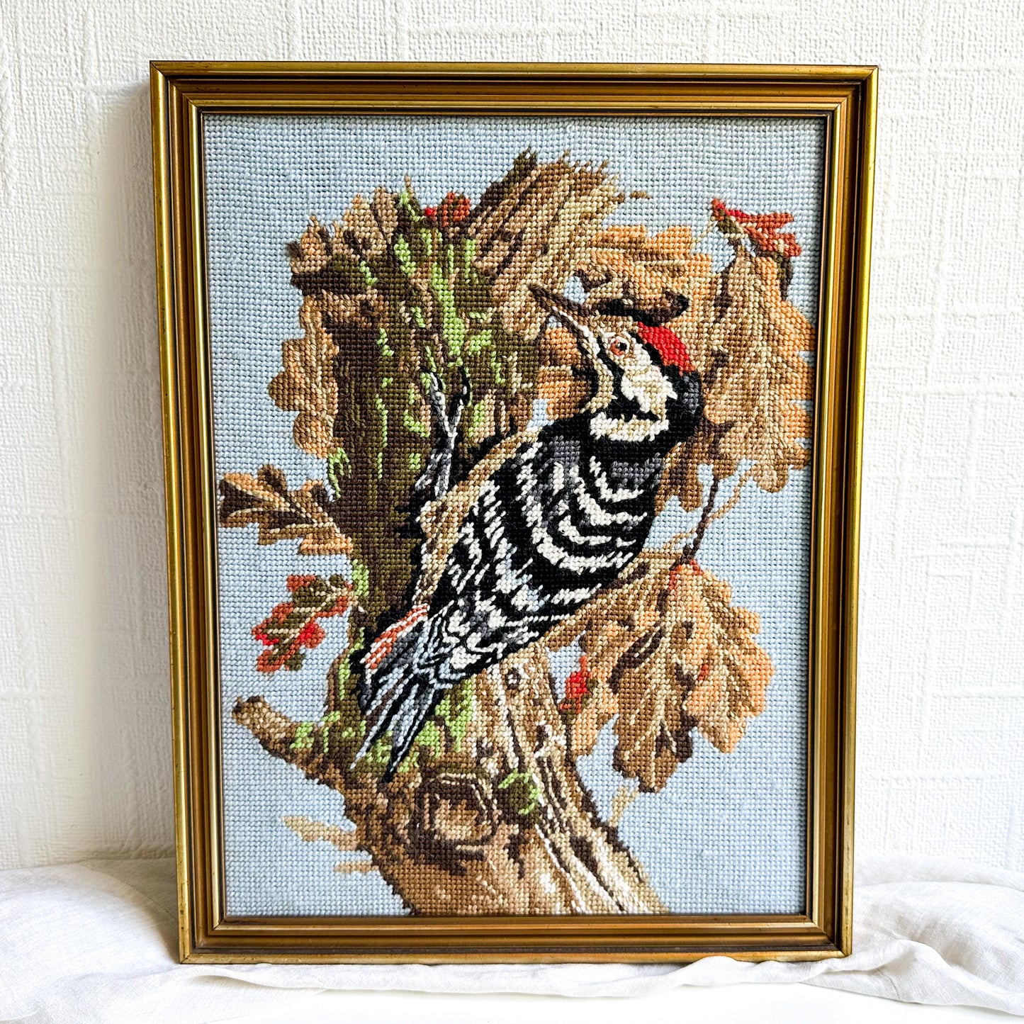 Framed Woodpecker Needlepoint