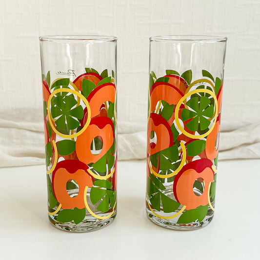 Pair of Vintage ‘Panache’ Drinking Glasses with Citrus Pattern