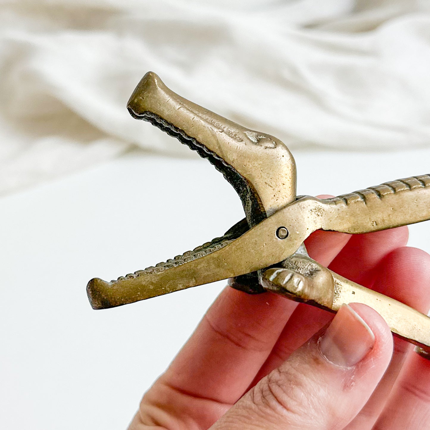 Vintage Brass Alligator Nutcracker