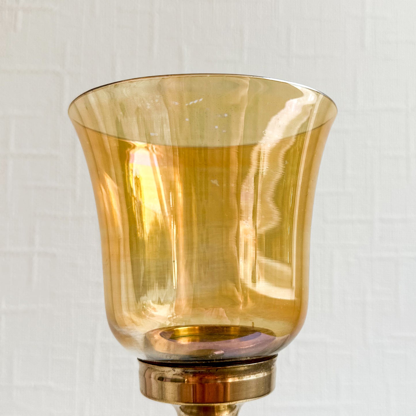 Tall Amber Glass and Brass Candle Holder