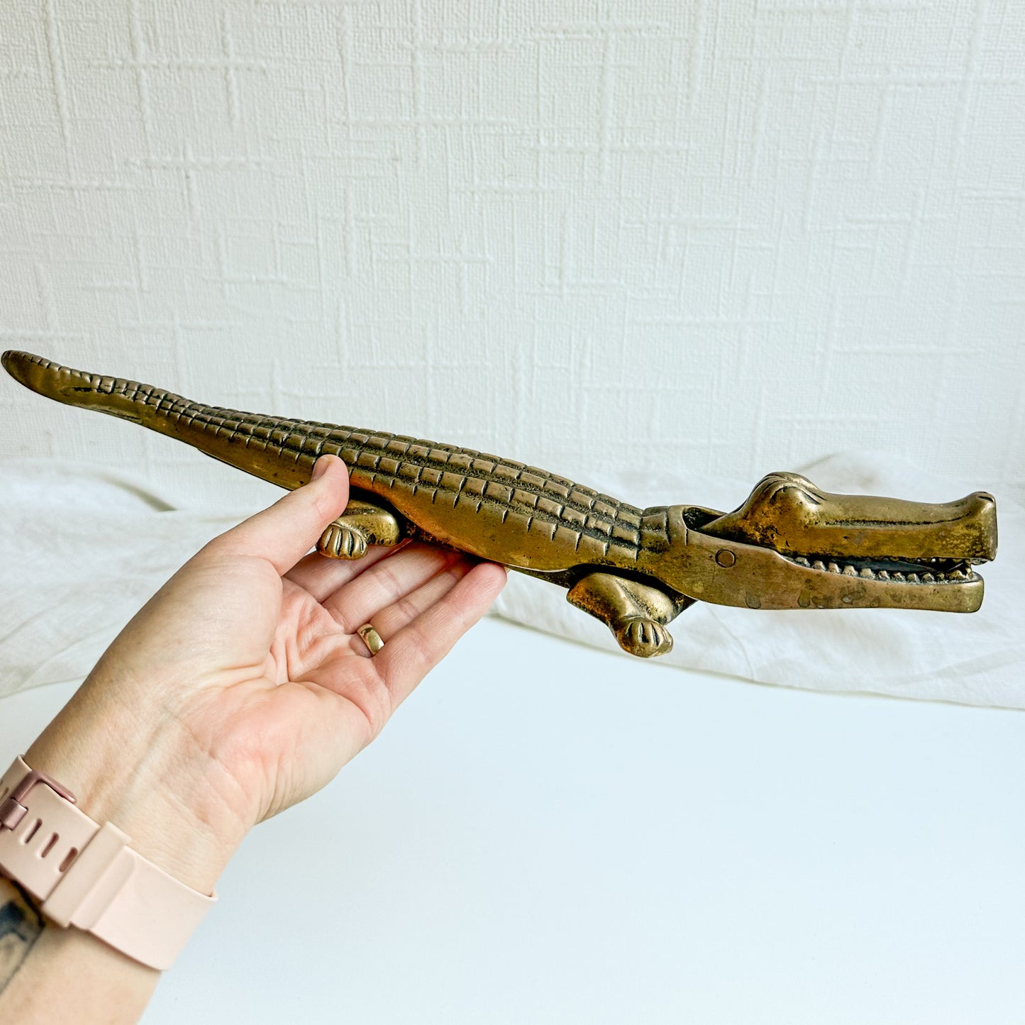 Large Brass Alligator Nutcracker