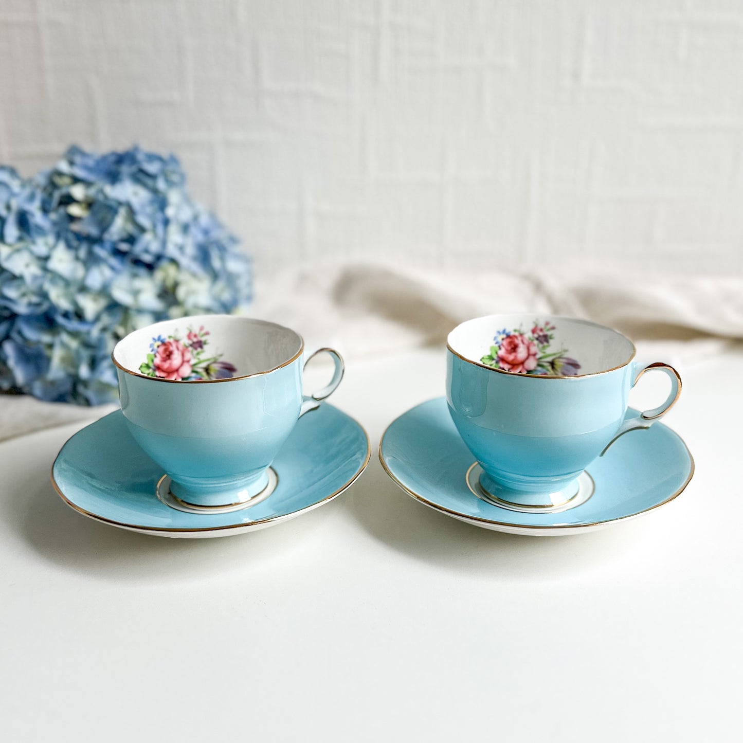 Pair of Blue Tea Cups and Saucers