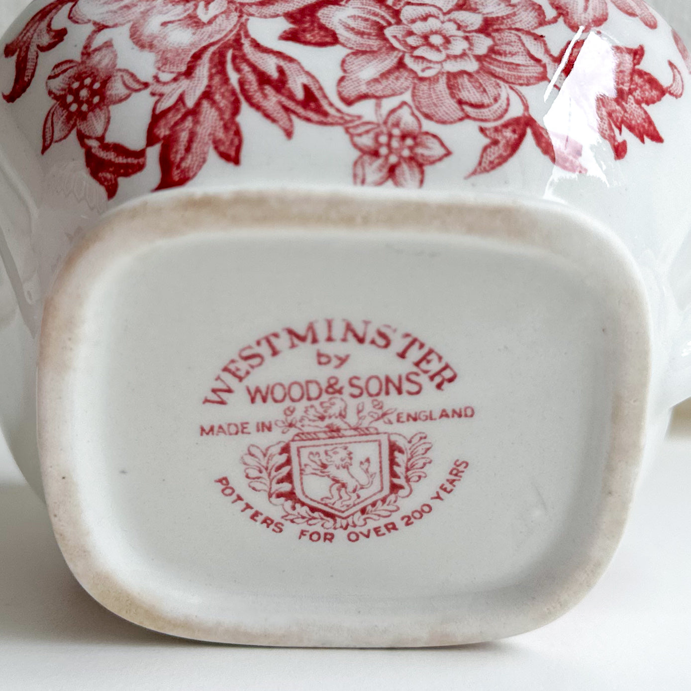 Red Transferware Sugar Bowl and Creamer by Wood & Sons