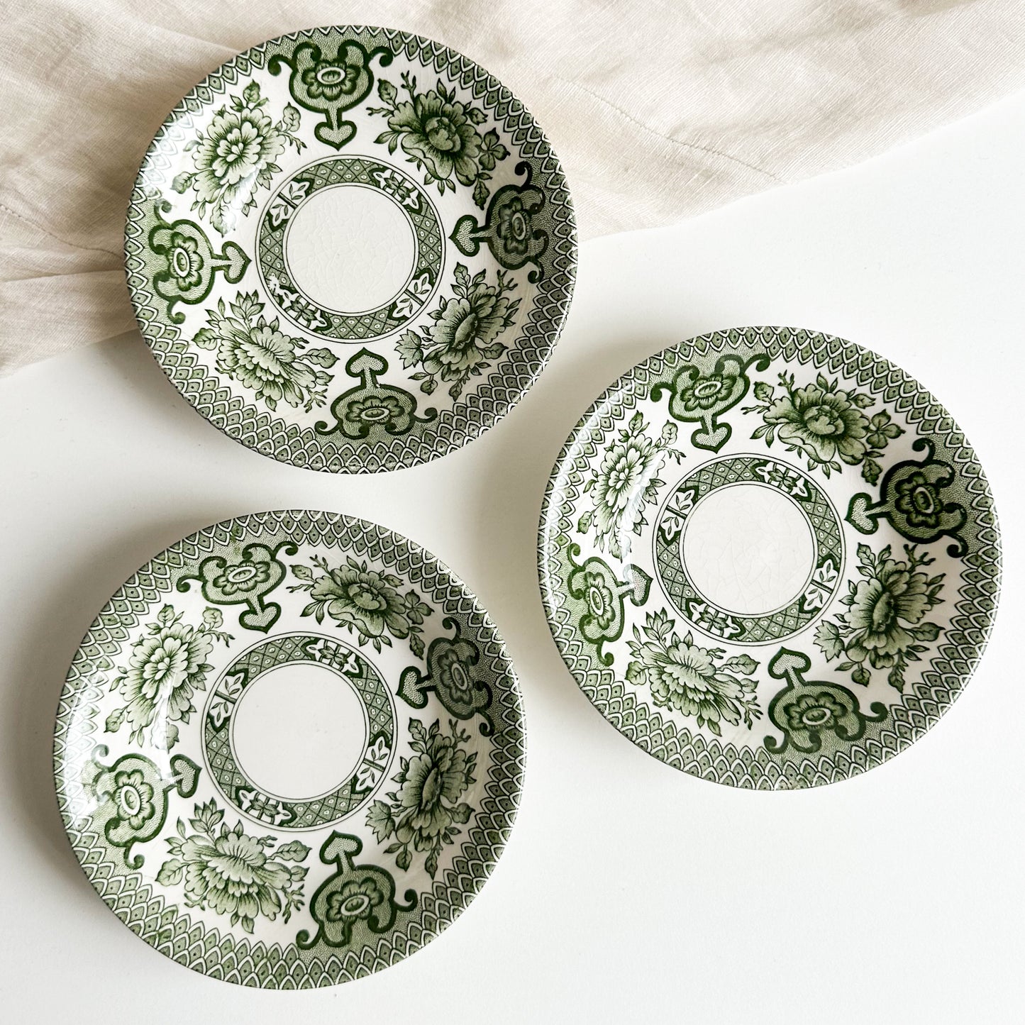 3 Green Transferware Bowls