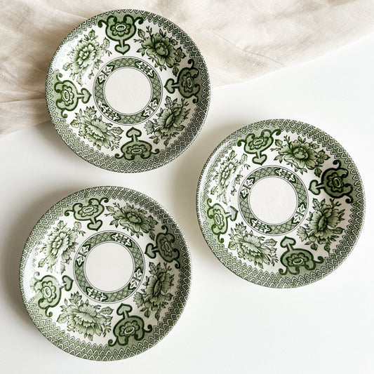 3 Green Transferware Bowls