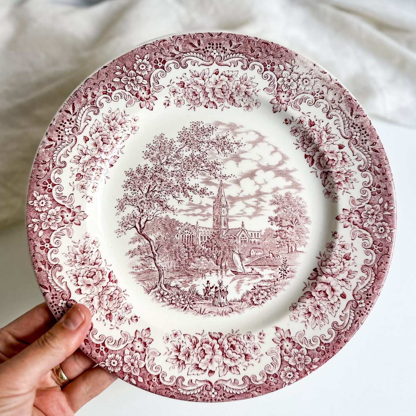 Red Transferware English Plate