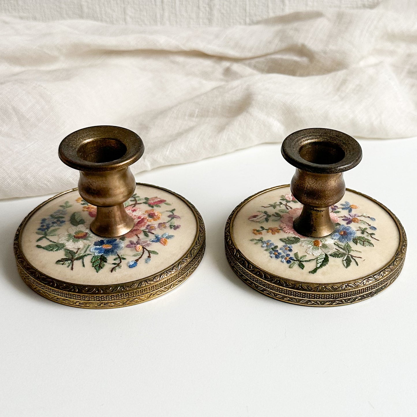Pair of Candle Holders with Embroidery