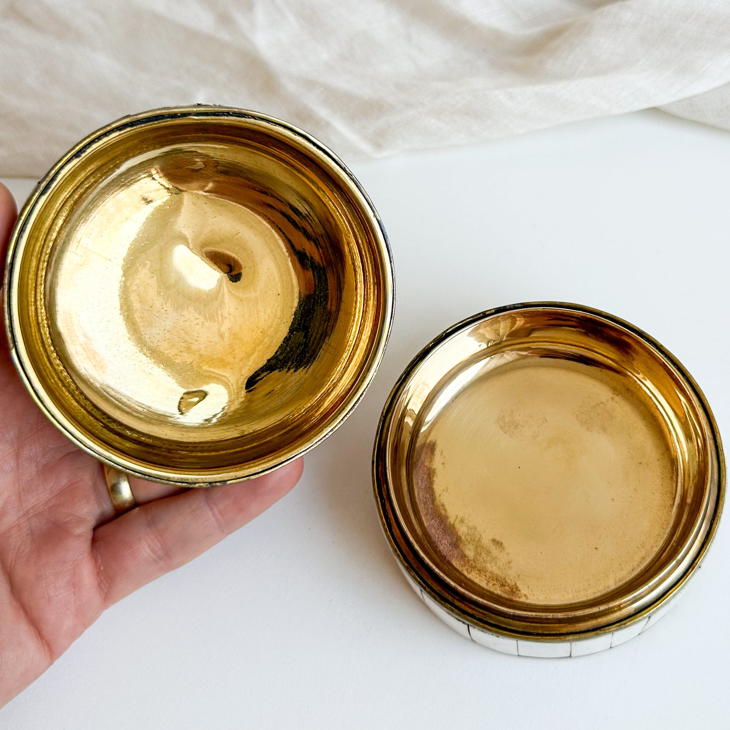 Brass and Bone Round Box