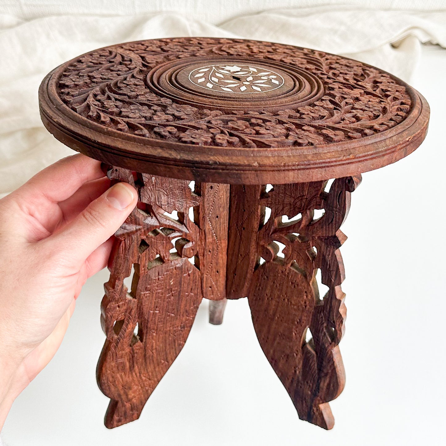 Hand Carved Wooden Plant Stand