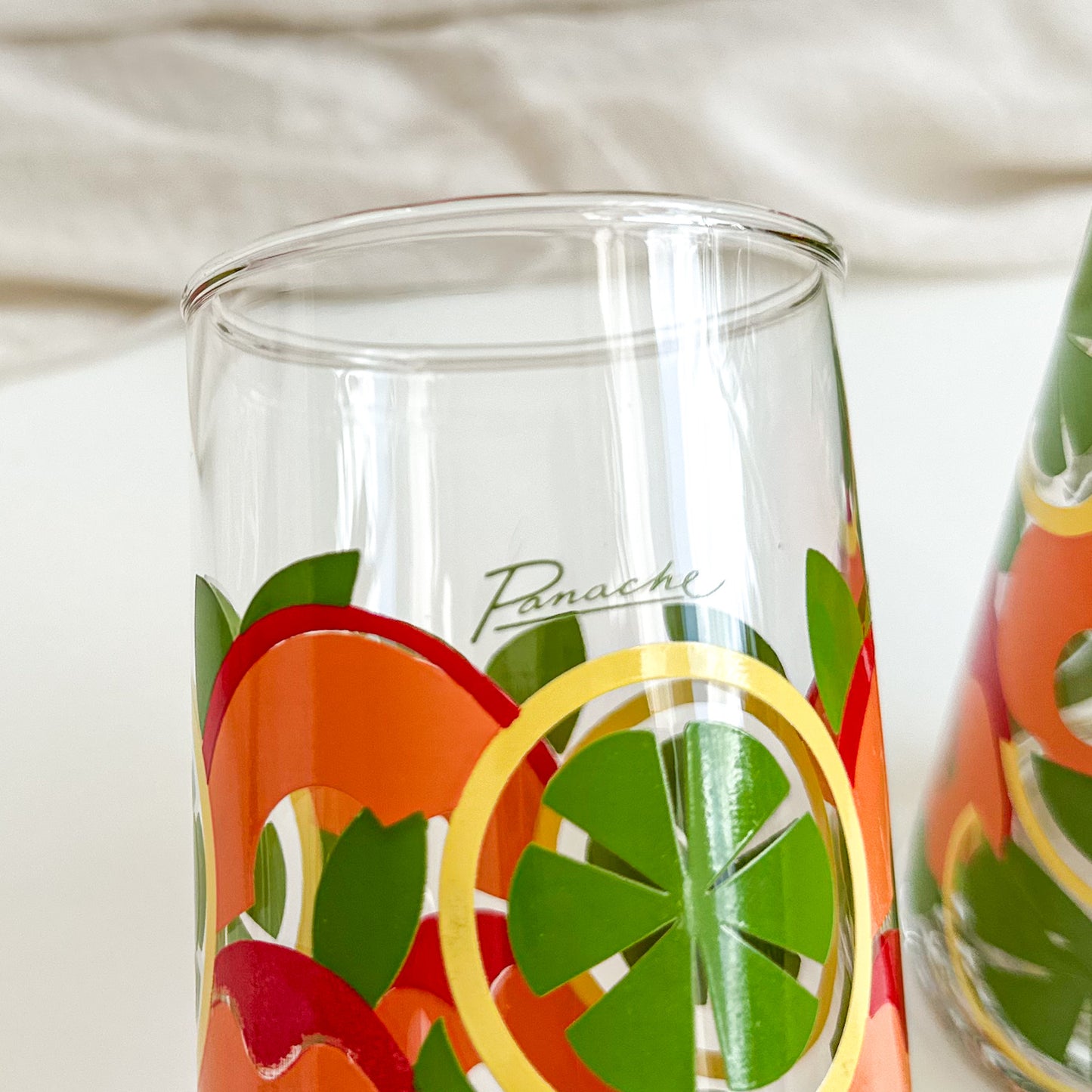 Pair of Vintage ‘Panache’ Drinking Glasses with Citrus Pattern