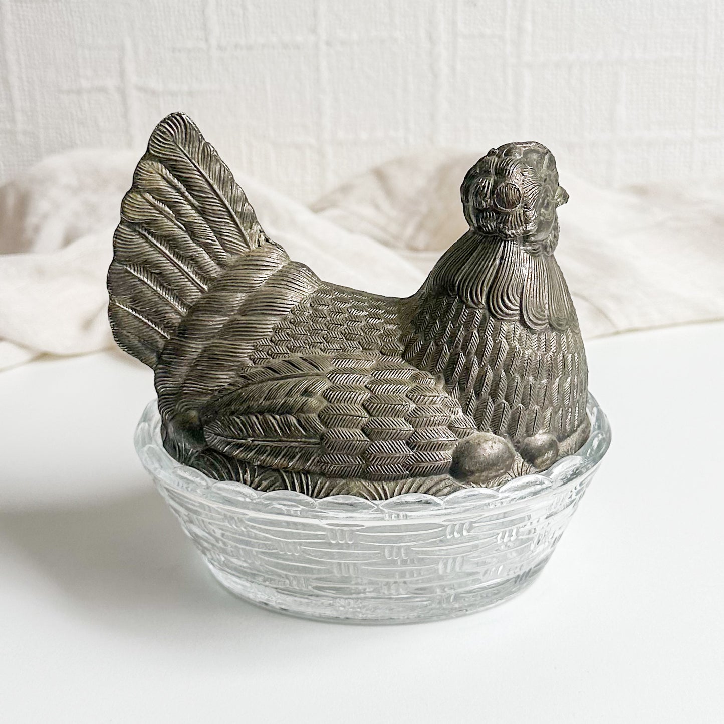 Silver Plated Hen on Nest