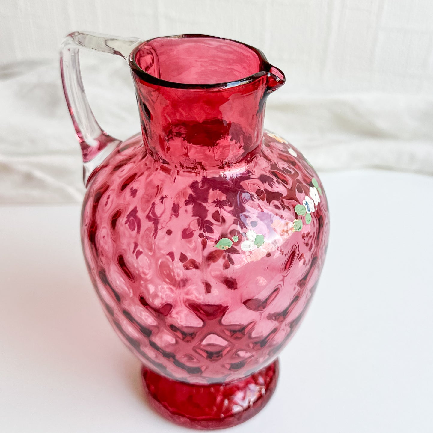 Hand Painted Cranberry Glass Jug