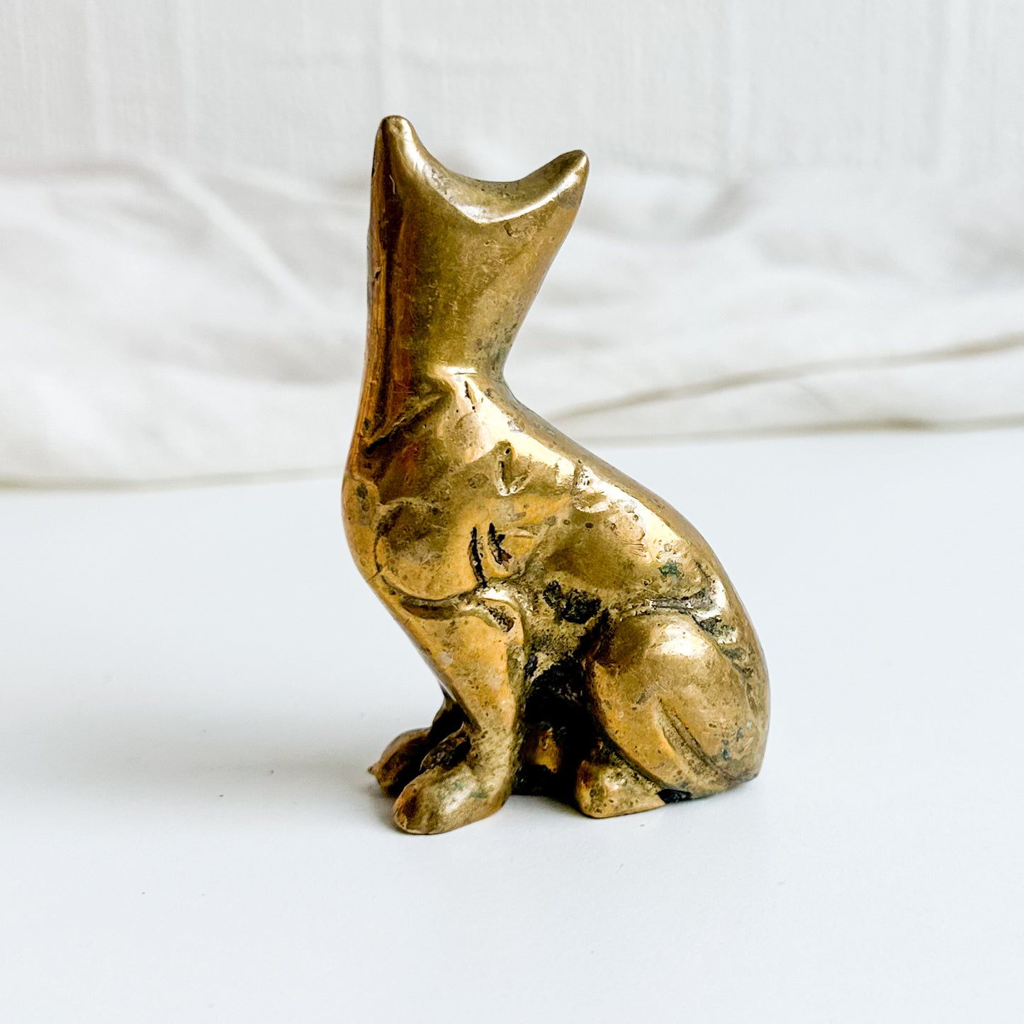 Small Sitting Brass Cat