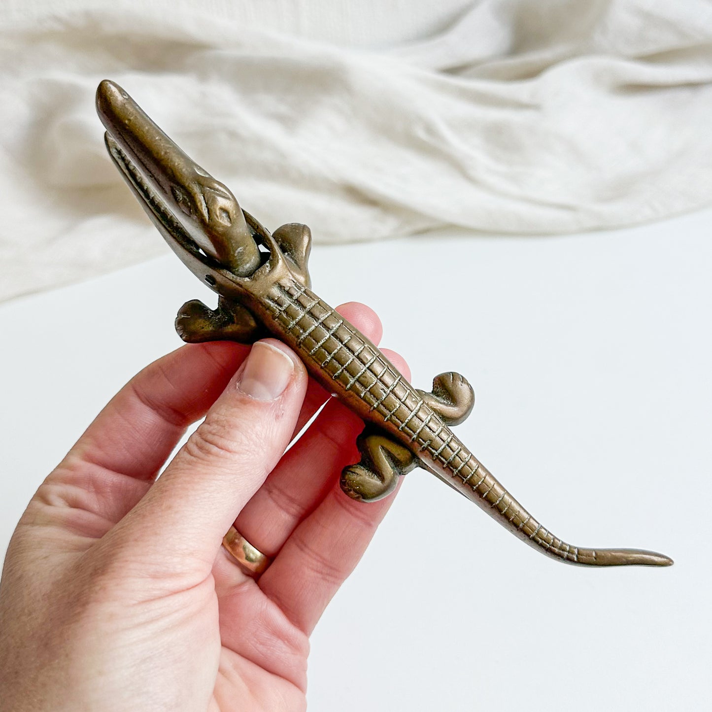 Vintage Brass Alligator Nutcracker