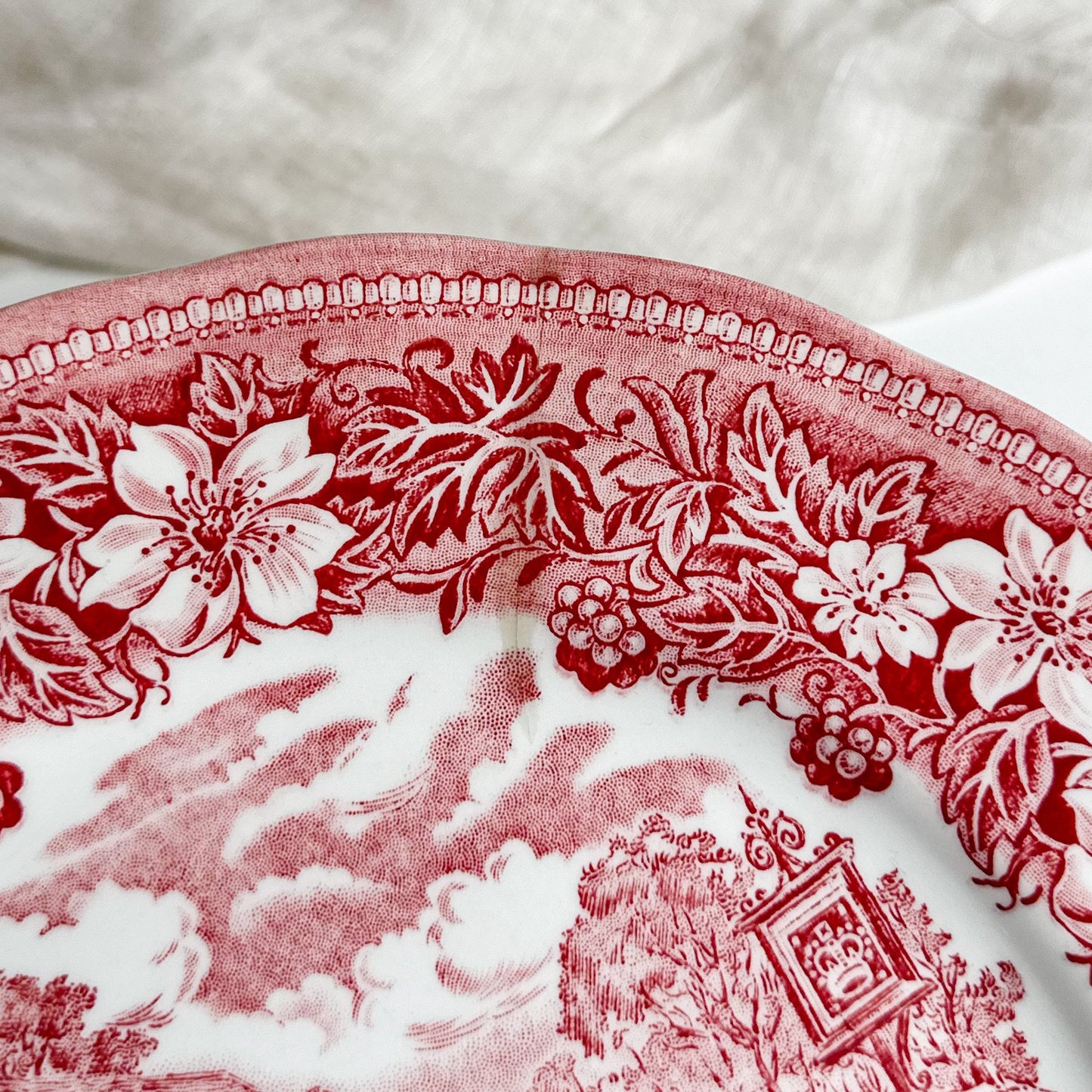 5 Red Transferware Dinner Plates