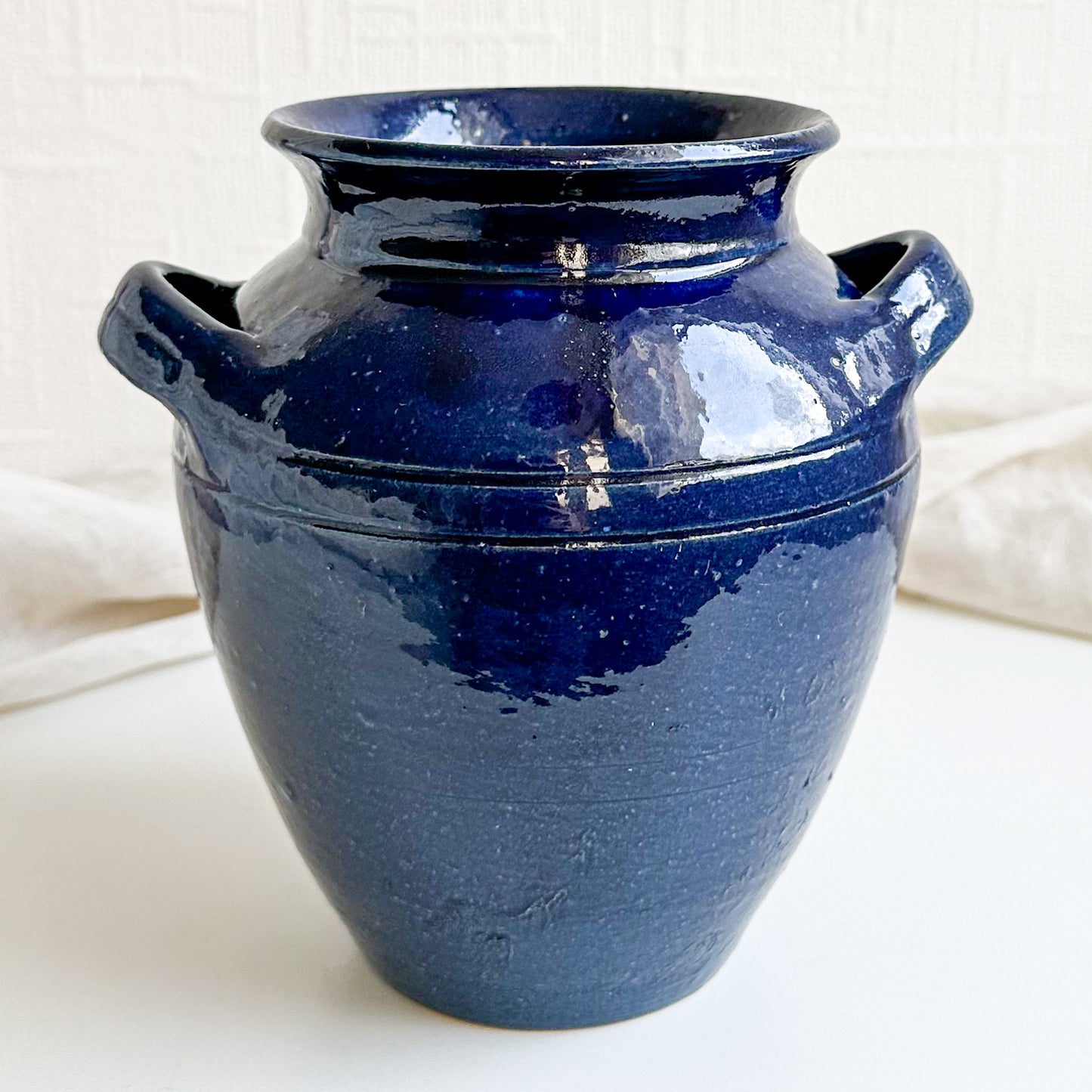 Blue Pottery Vase with Handles