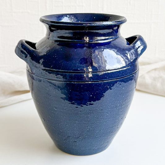 Blue Pottery Vase with Handles