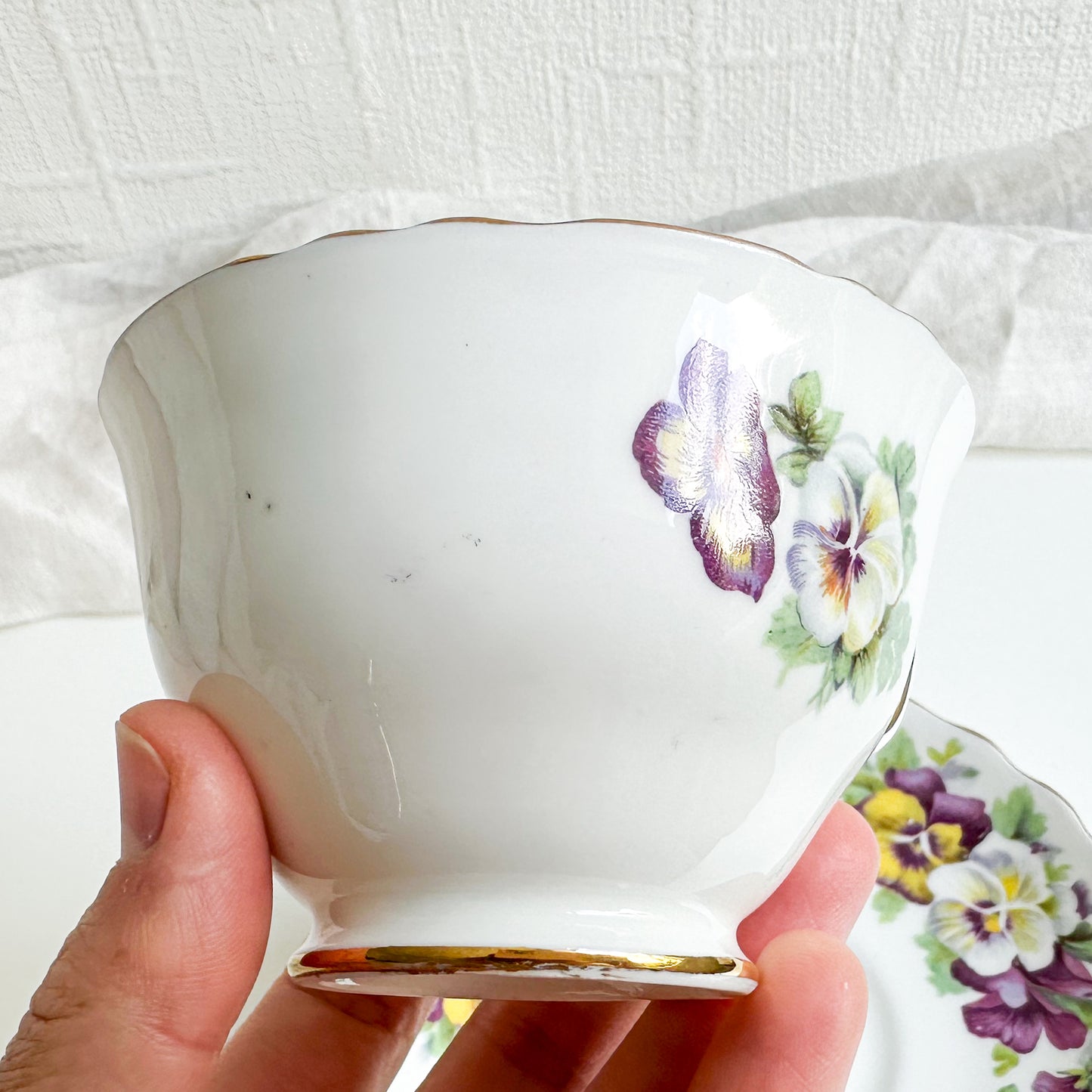 Vintage Tea Cup and Saucer with Pansy Pattern