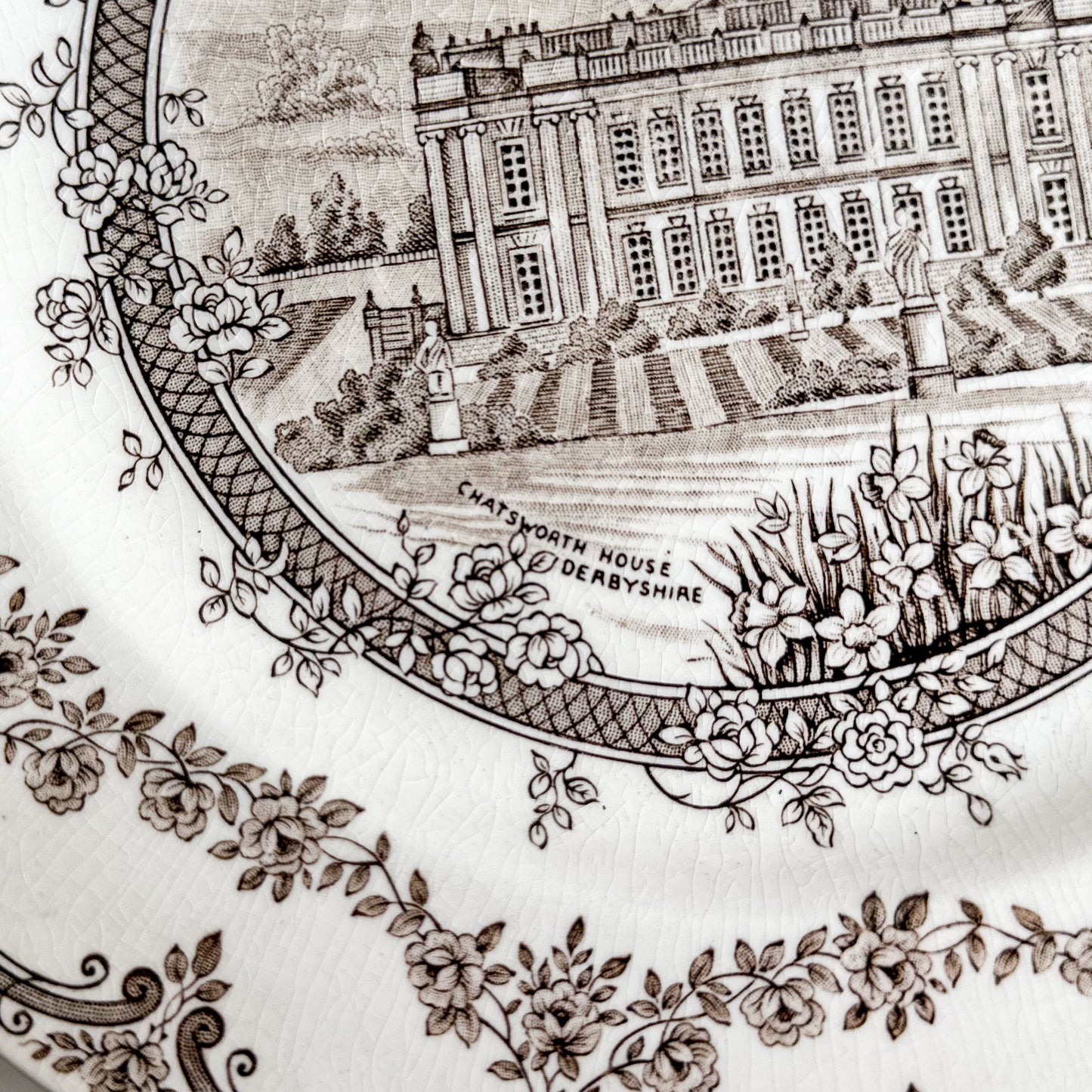 Brown Transferware Chatsworth House Plate