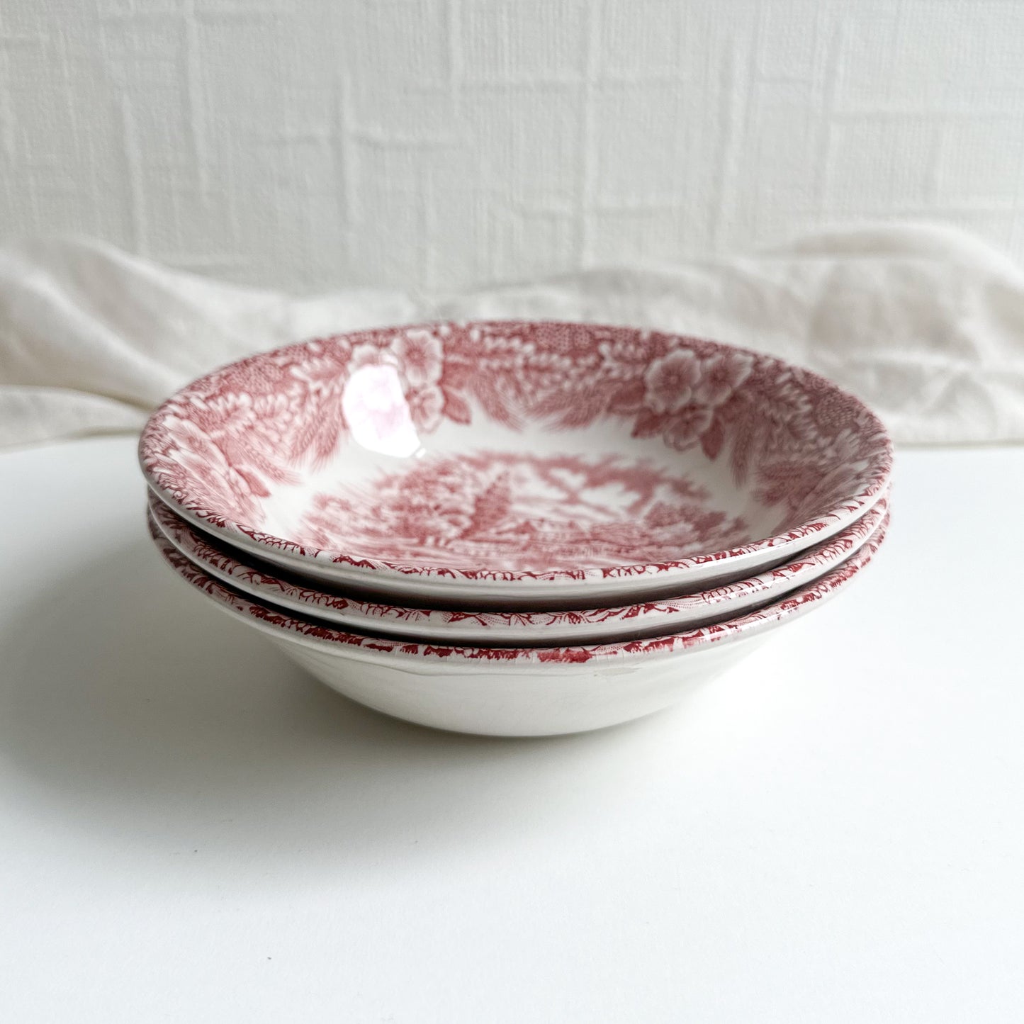 Set of 3 Vintage Red Transferware Small Bowls