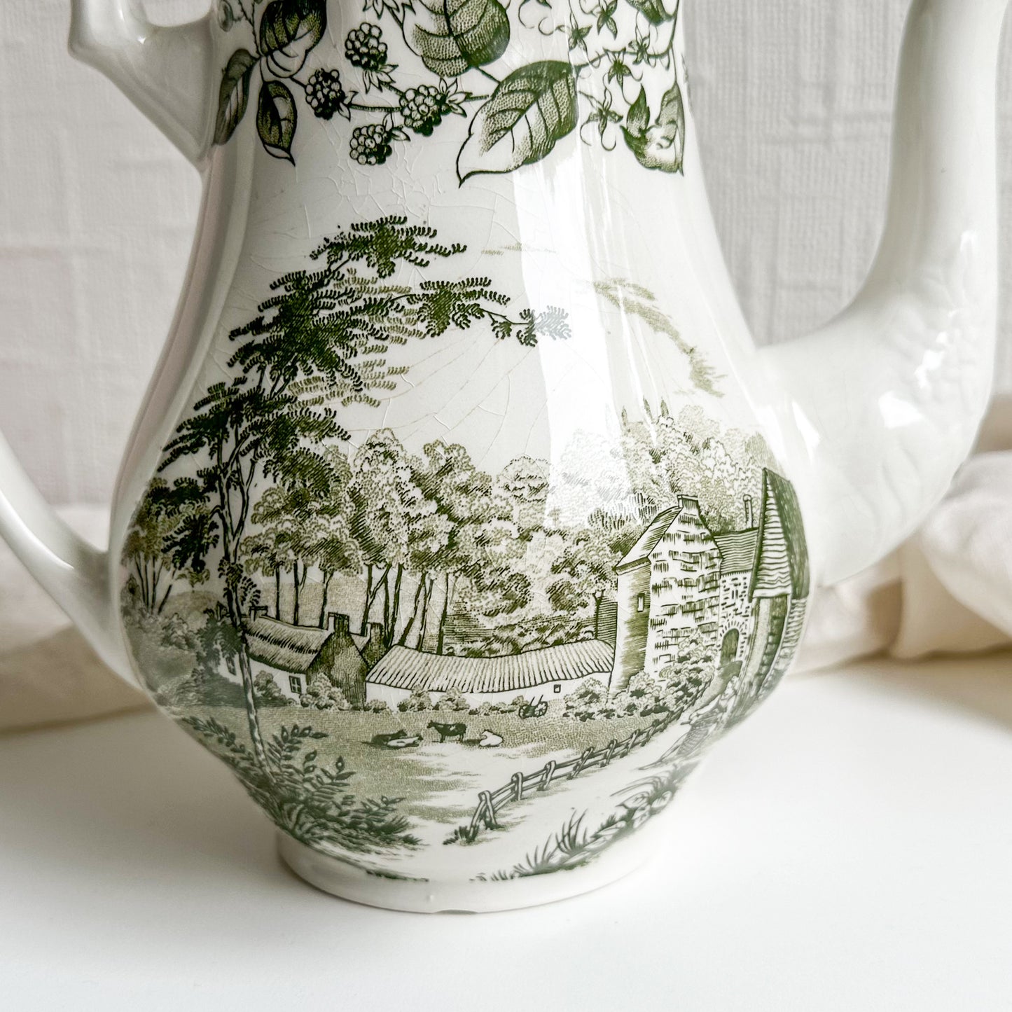 Green Transferware Cofee Pot