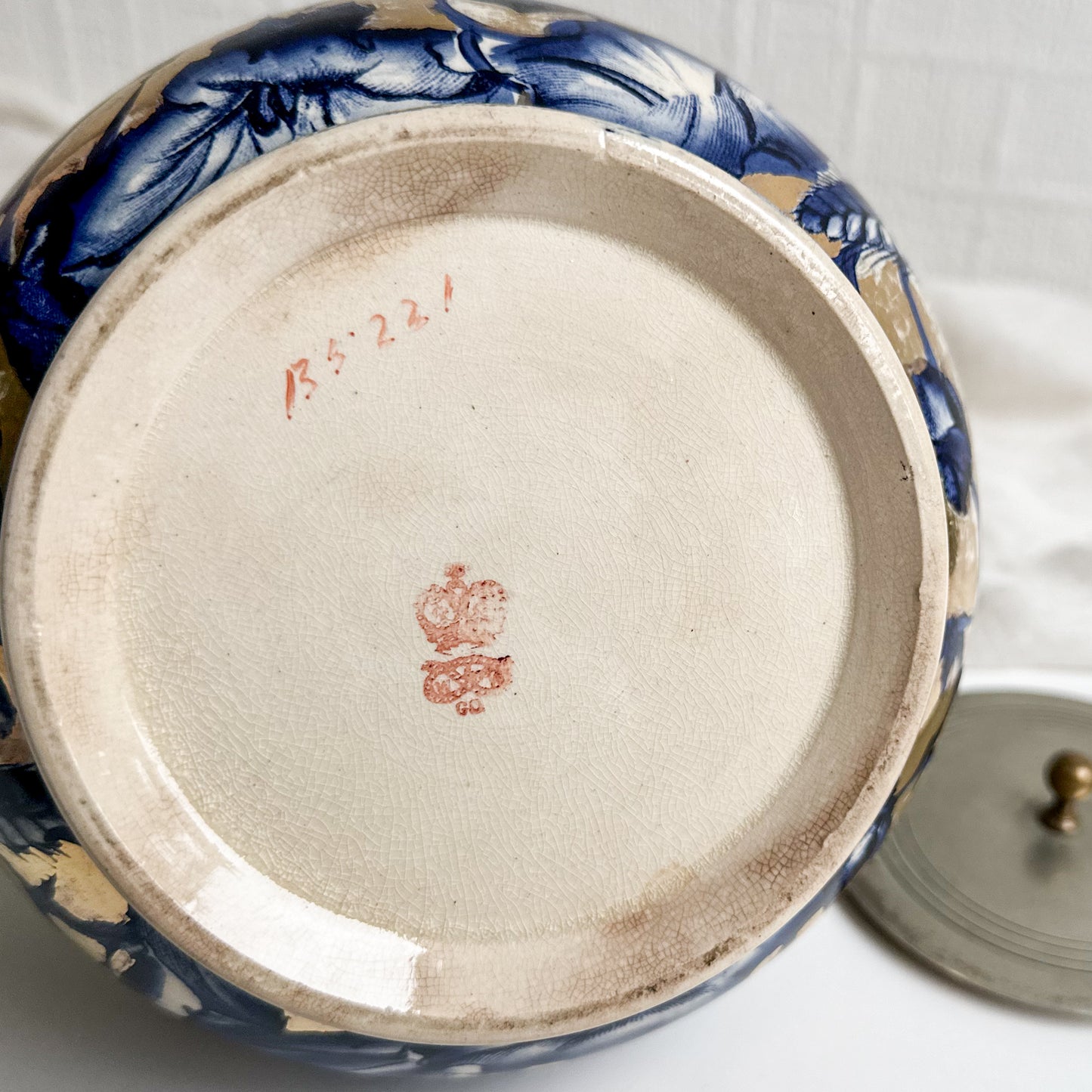 Antique Blue and White Biscuit Barrel