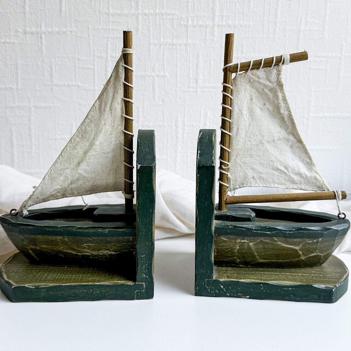 Pair of Green Boat Bookends