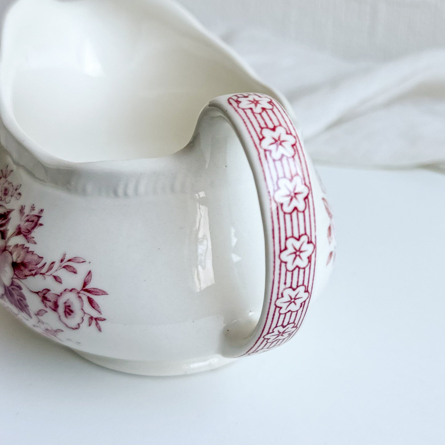 Pink Transferware Gravy Boat