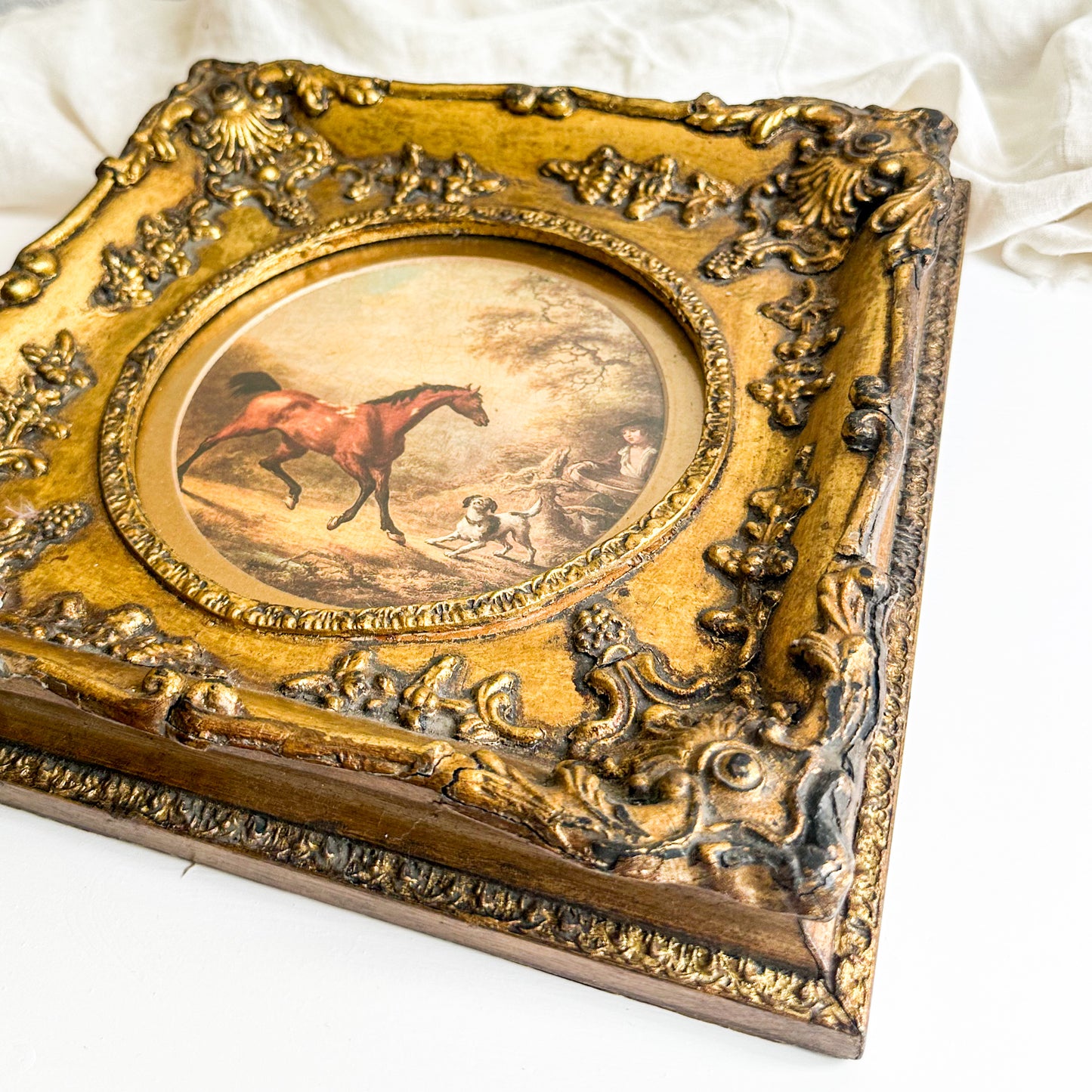 Equestrian Print with Ornate Frame