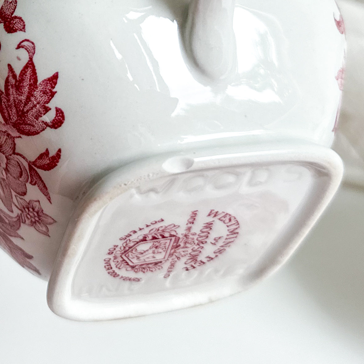 Red Transferware Sugar Bowl and Creamer by Wood & Sons