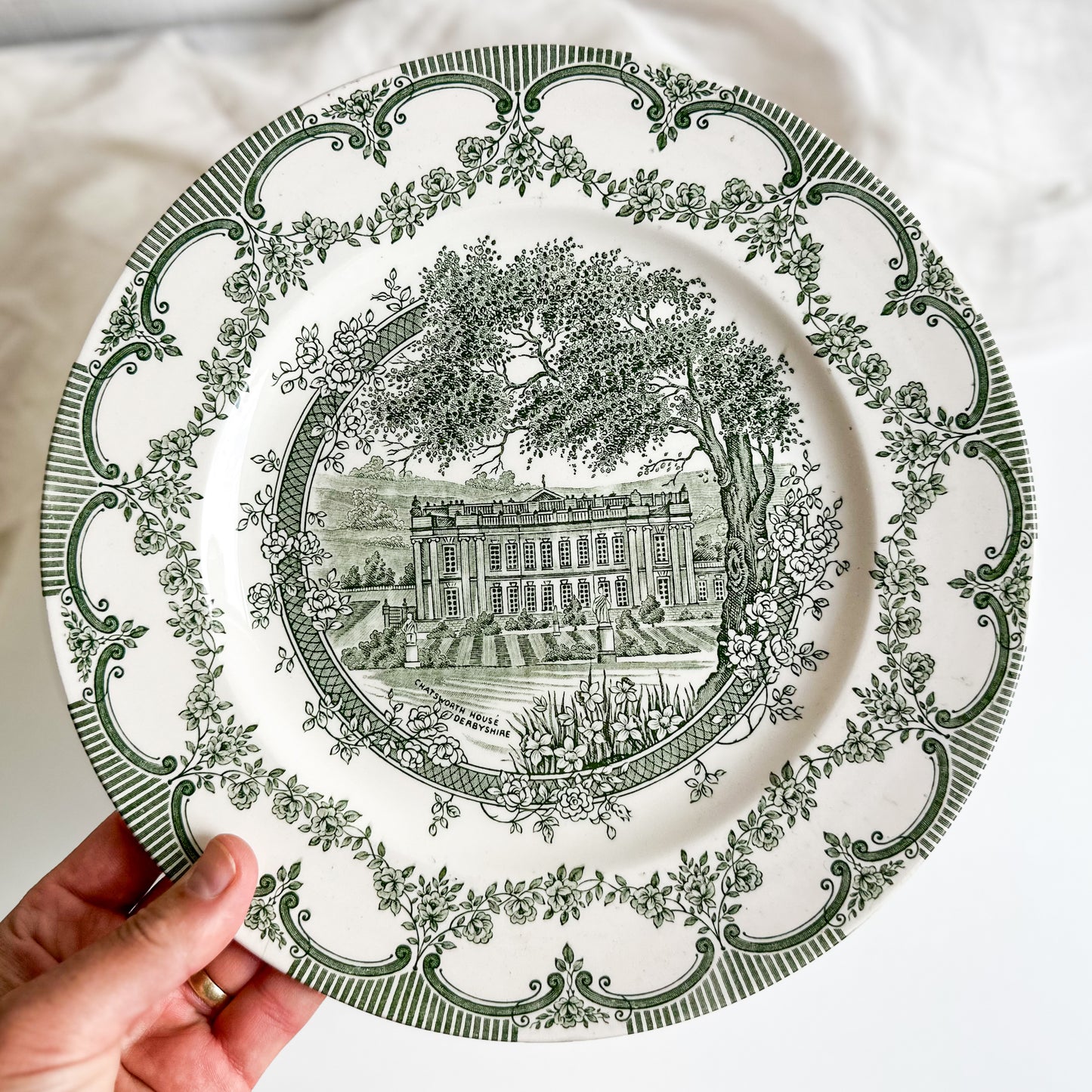 Green Transferware Chatsworth House Plate