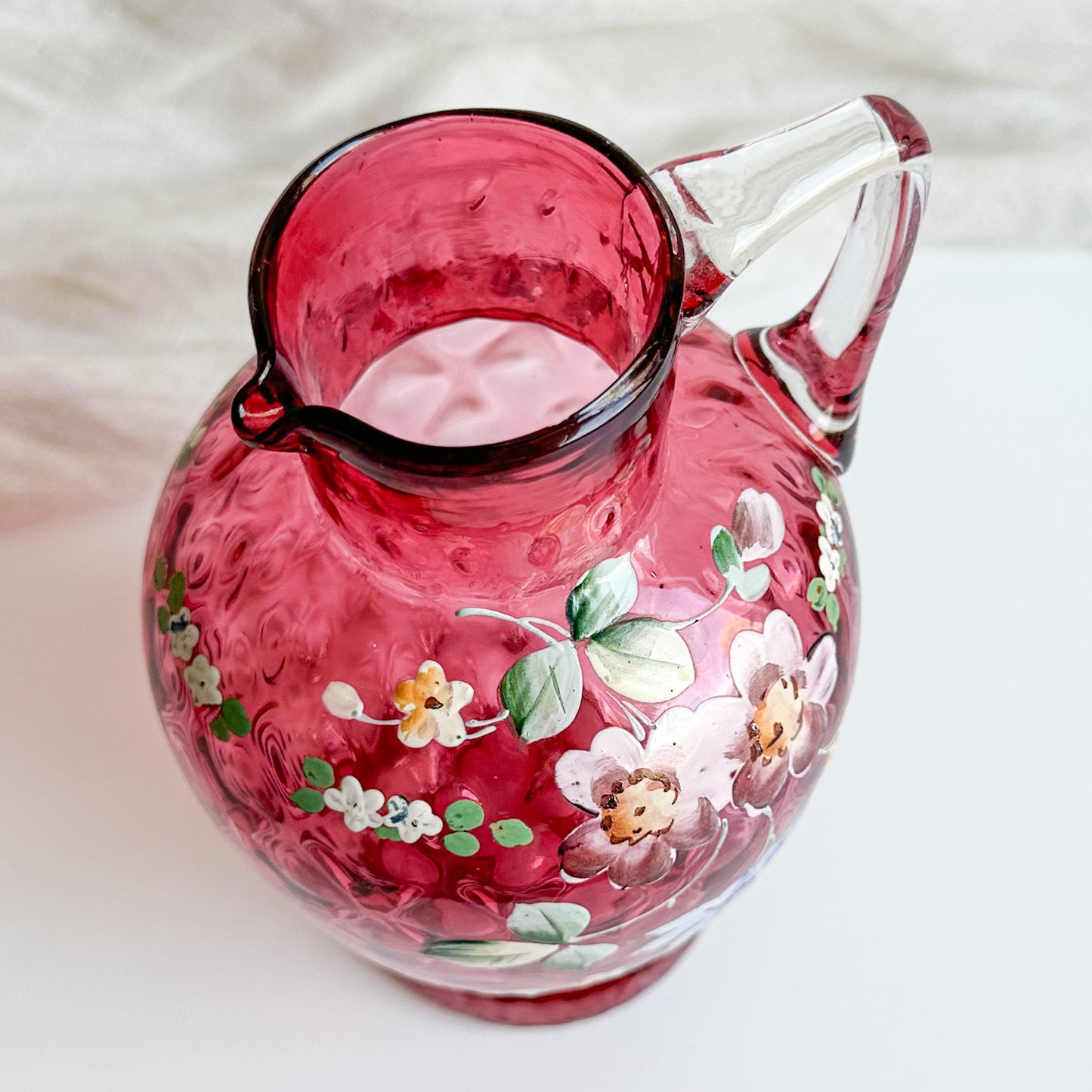 Hand Painted Cranberry Glass Jug