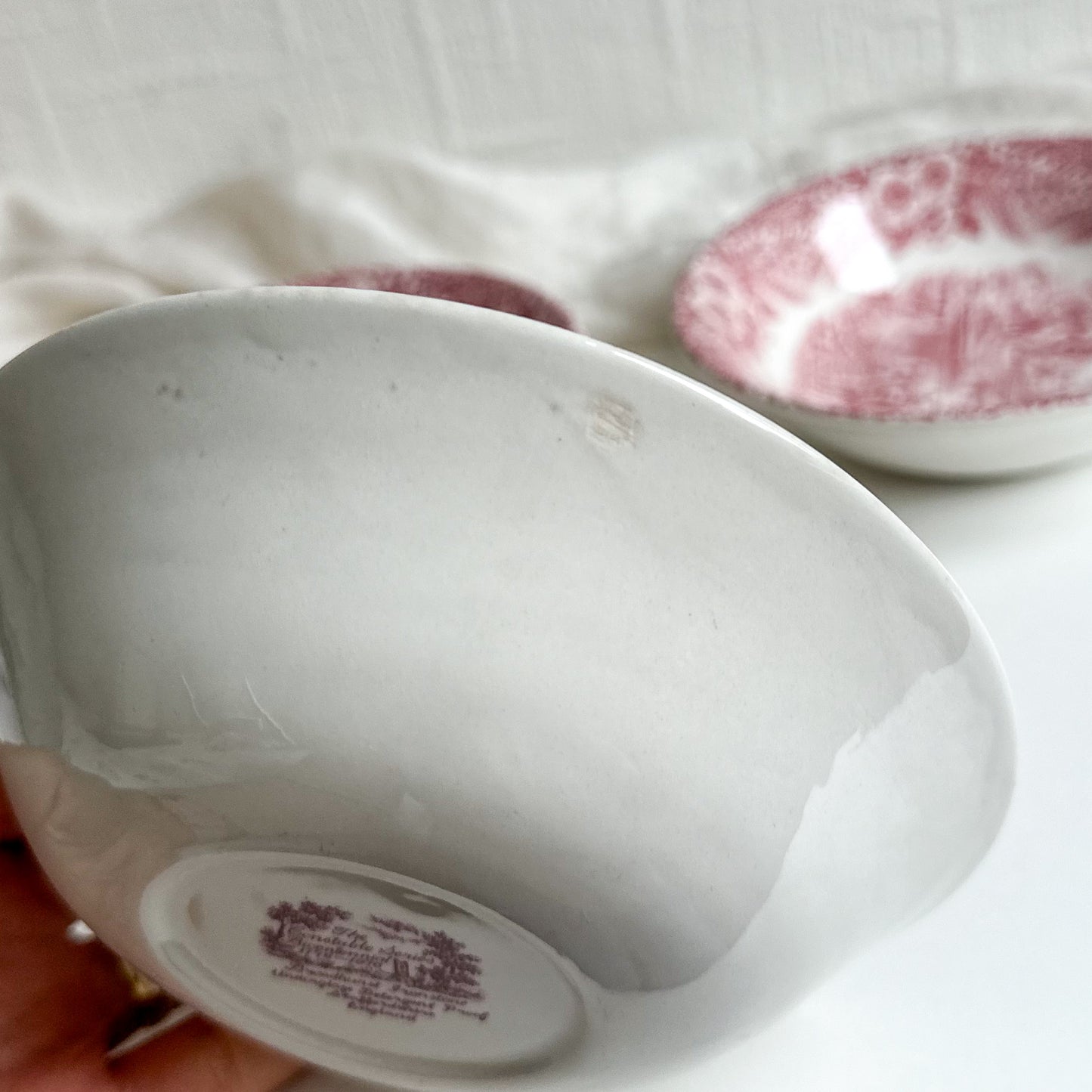 Set of 3 Vintage Red Transferware Small Bowls