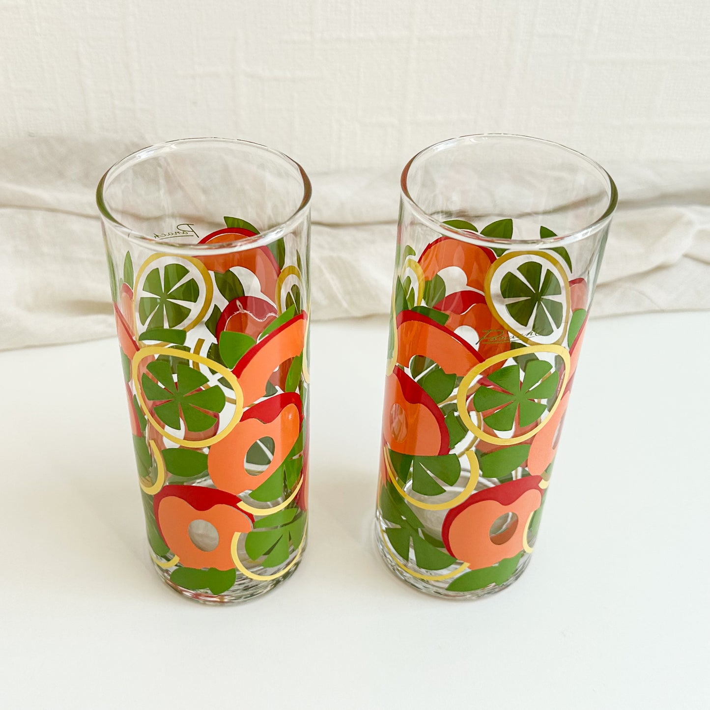 Pair of Vintage ‘Panache’ Drinking Glasses with Citrus Pattern